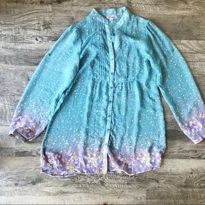 Cecio Sheer Crepe Floral Print Tunic Blouse